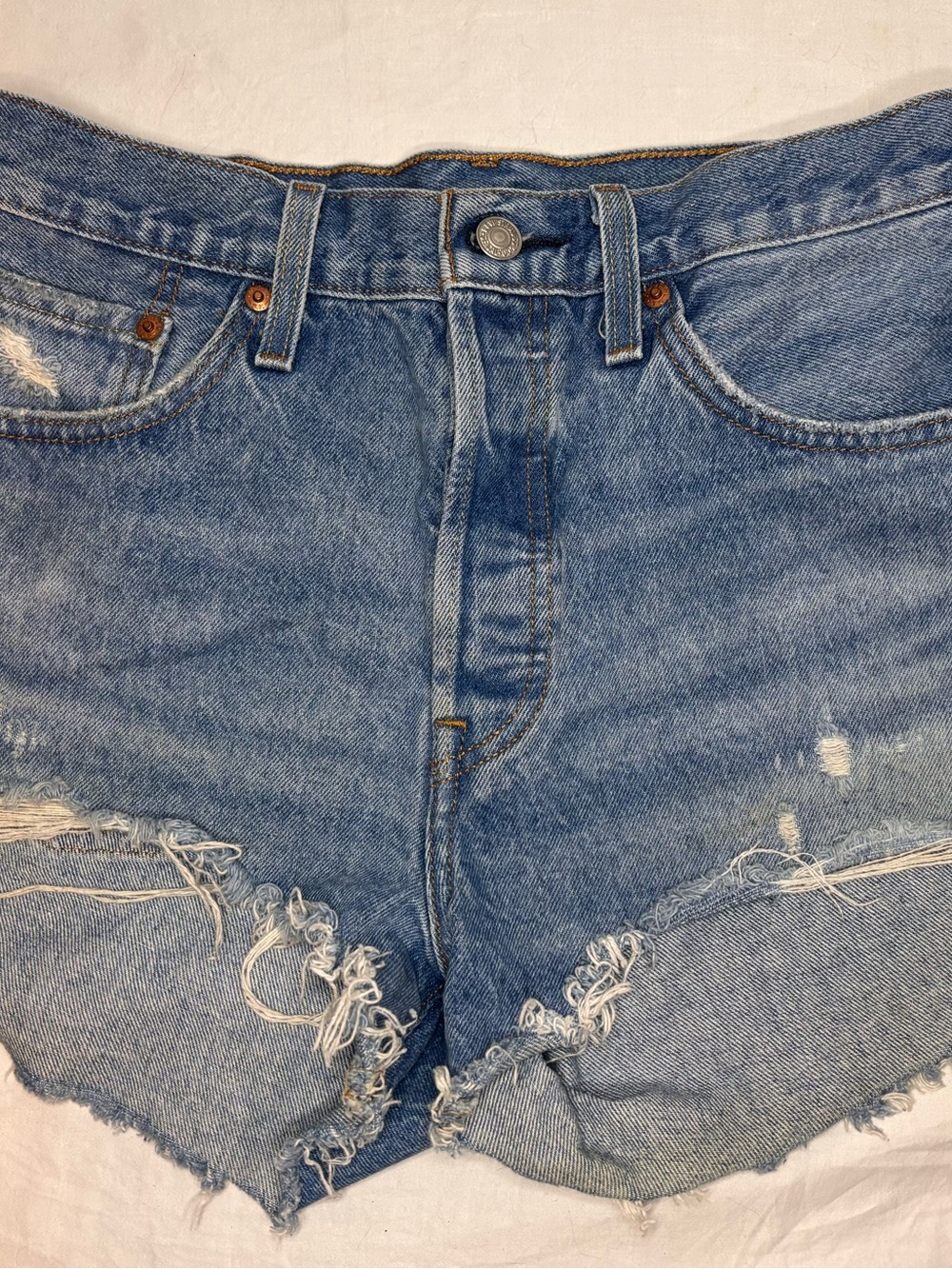 Levi 501 distressed denim shorts